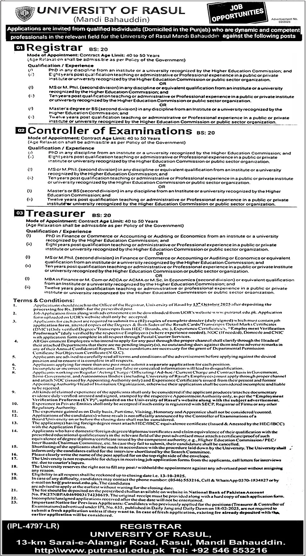 Jobs in University of Rasul Mandi Bahauddin